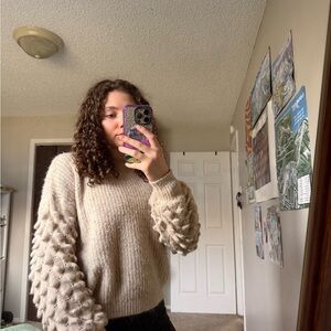 Debut Beige Sweater with Textured Sleeves